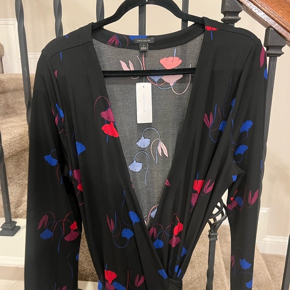 NWT Ann Taylor Black Wrap Dress with Floral Accents - Picture 8 of 15